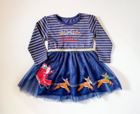 Blue Santa Tutu Dress with Gold Belt